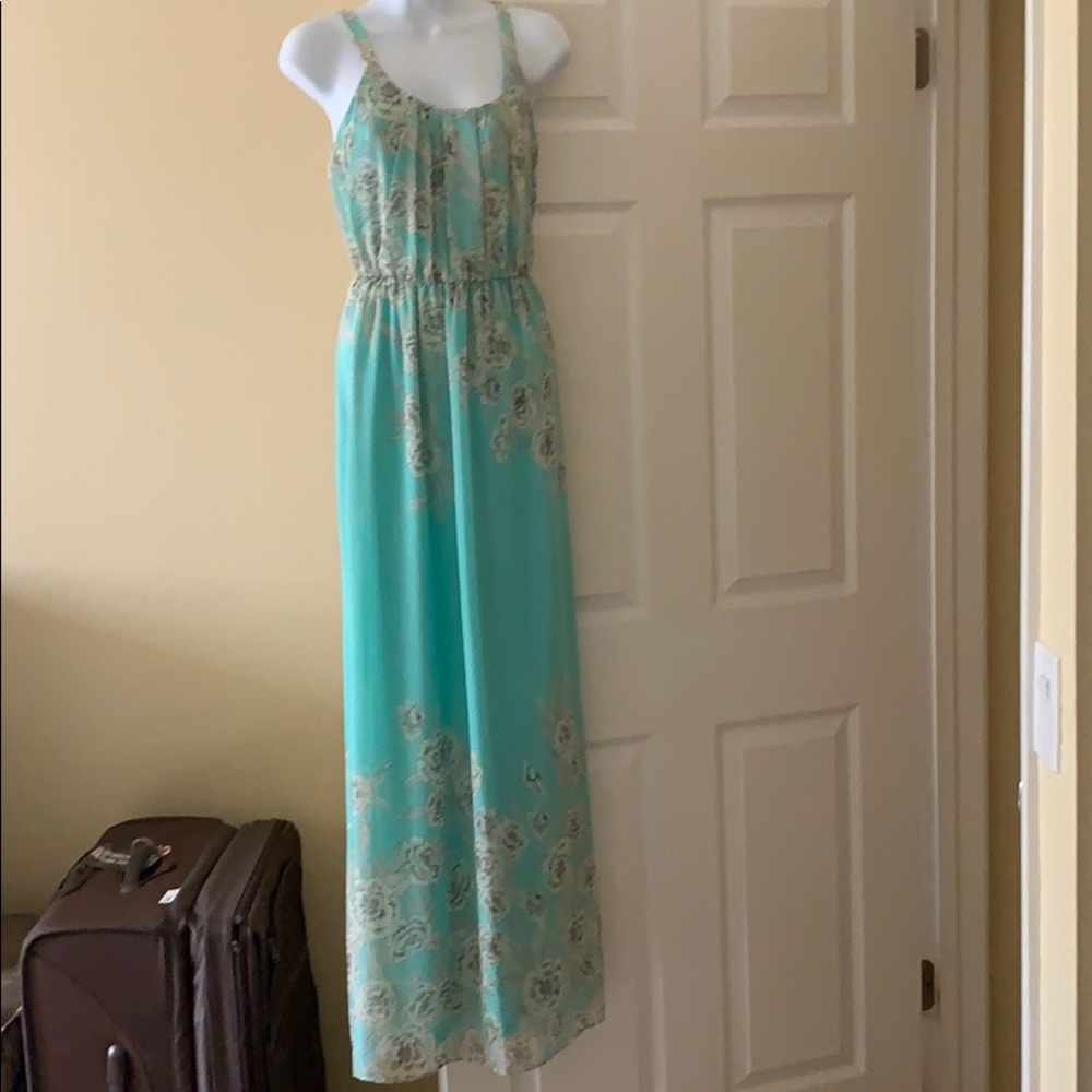 Maxi dress floral sea green/ blueish- never worn